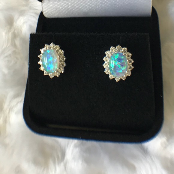 Sterling Silver White Fire Opal Stud Earrings - Picture 4 of 4